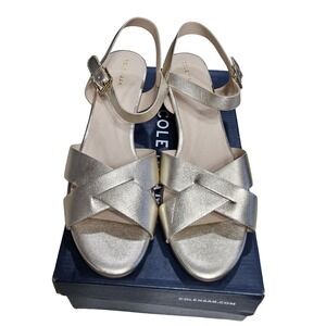 New Cole Haan Gold Sandals W18142 Avina Leather Shoes Womens‎ Size 10 Wedge Heel